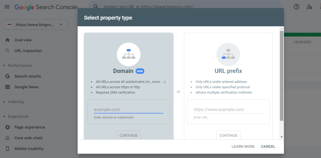Add property Google Search Console