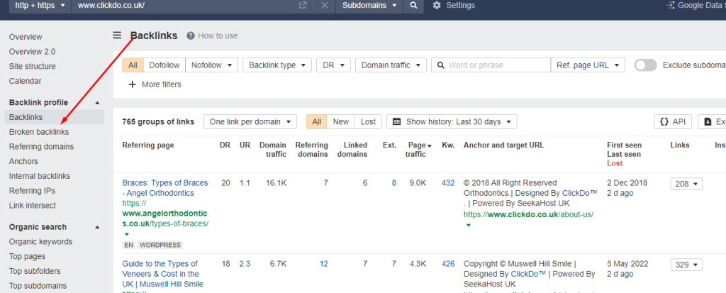Ahref broken backlinks checker