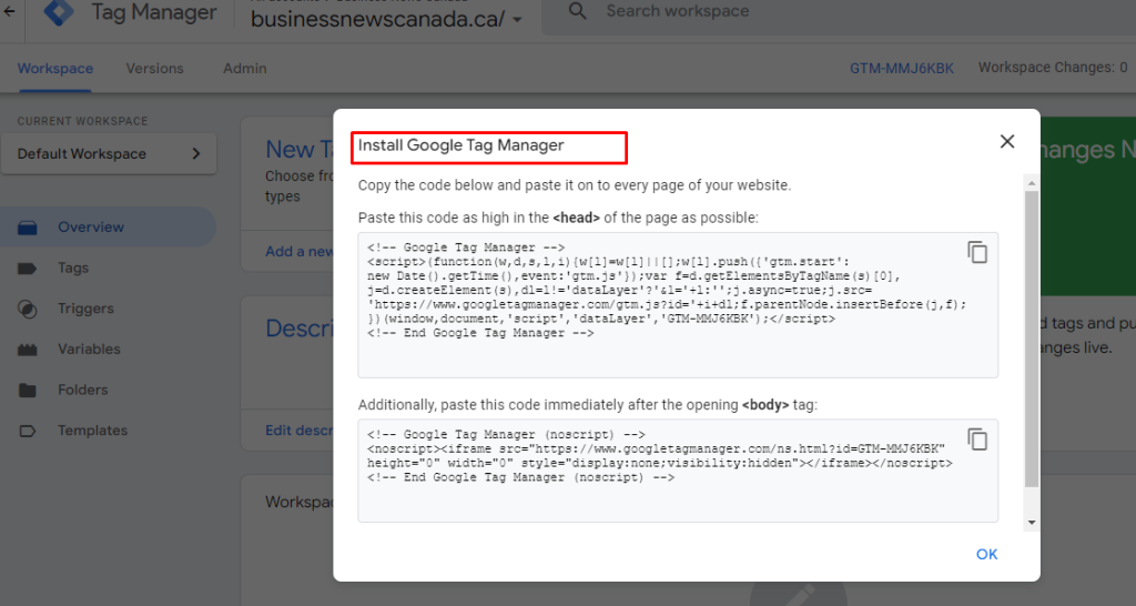 Install Google tag manager