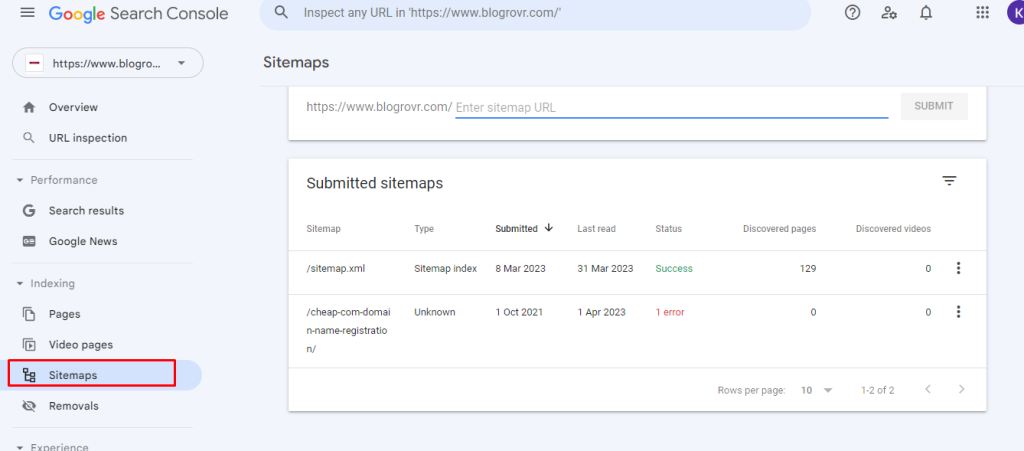 verify your sitemap on Google search console