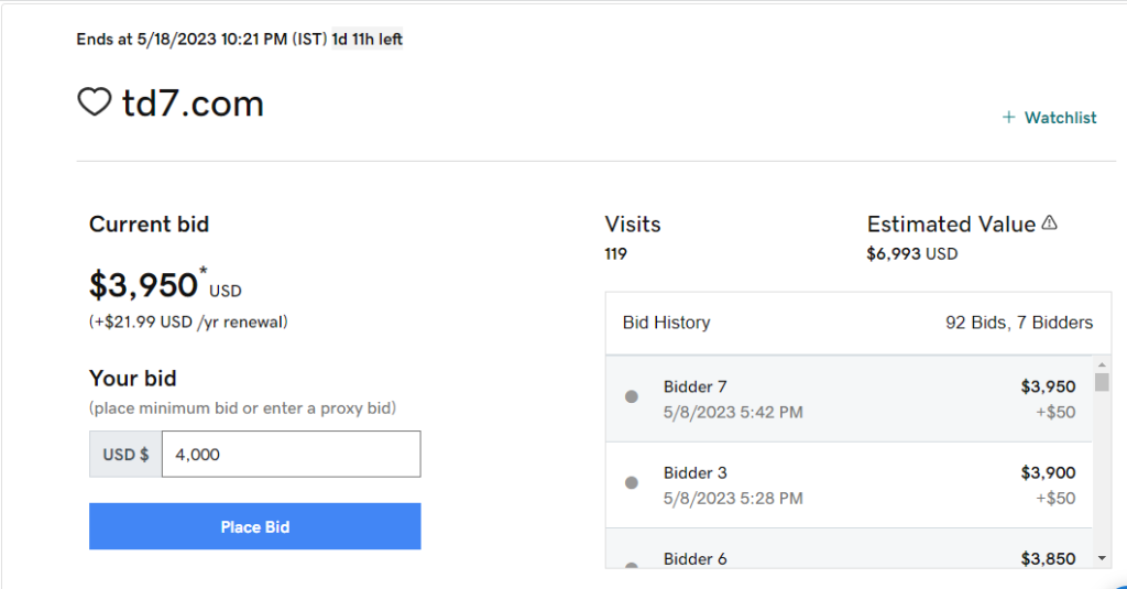 Bid a Expired Domain to place order
