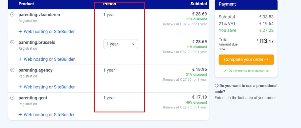 Choose Registration Period